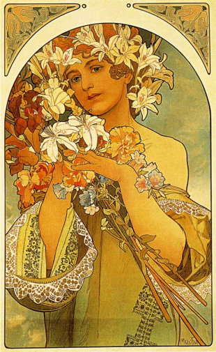 Альфонс Мариа Муха. Цветы. Бумага, литография. 44х66. 1897. Частное собрание.