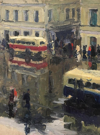 Жуков Владимир Васильевич. Невский проспект. Картон, масло. 26х19,5. 1955. Шуйский историко-художественный и мемориальный музей имени М.В.Фрунзе.