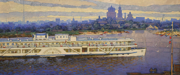 Заруба Борис Мартынович. Теплоход `Сергей Есенин`. Холст, масло. 65х150. 1960-1970-е. Государственный музей-заповедник С.А.Есенина.