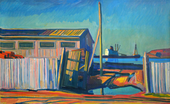 Лошаков Олег Николаевич. Пейзаж с судном. Картон, масло. 51х80. 1970. Мордовский республиканский музей изобразительных искусств имени С.Д.Эрьзи.