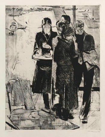 Жмайлов Игорь Иванович. Кафе. Серия `Аэрофлот`. Бумага, офорт. 64х48. 1980. Государственный музейно-выставочный центр РОСИЗО.