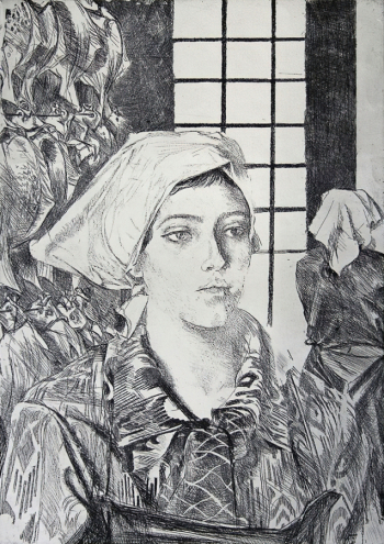 Жмайлов Игорь Иванович. Рыбачка. Бумага, офорт. 58х41. 1974. Балашихинский историко-художественный музей.