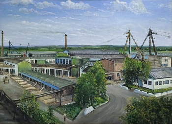 Смирнов Александр Анатольевич. Маклаковский лесозавод. Холст, масло. 80х110. 2001. Лесосибирский краеведческий музей.