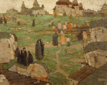 Васильев Михаил Васильевич. На монастырском дворе. Холст, масло. 64,4х82,2. 1911. Государственный музей изобразительных искусств Республики Татарстан.