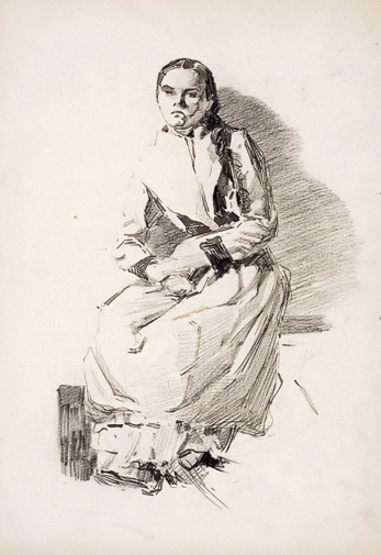 Пашков Павел Петрович. Девушка с косой. Бумага, смешанная техника. 33х21. 1930-е. Частное собрание.