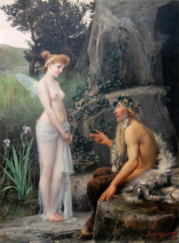 Эрнст Климт. Пан, утешающий Психею. Холст, масло. 121х88. 1892. Частное собрание.