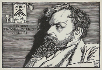 Шиллинговский Павел Александрович. Портрет Теодора Залькална. Бумага, ксилография. 18,7х27,3. 1941. Государственный музей изобразительных искусств имени А.С.Пушкина.