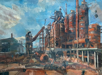 Петров Сергей Иванович. Строительство Магнитогорска. Холст, масло. 88х116. 1936. Кологривский краеведческий музей имени Г.А.Ладыженского.