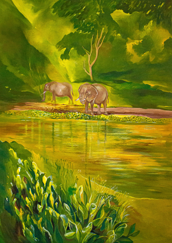 Пол Акики. My green space (Мой зелёный дом). Холст, акрил. 100х140. 2024. Jolie Art Gallery.