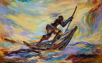 Пол Акики. На лодке. Холст, масло. 50х70. 2011. Jolie Art Gallery.