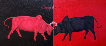 Кристоф Жан Мишель Рабеаривело (Фофа). Le Rouge et le noir (Красное и черное. Стендаль). Холст, масло. 60х120. 2025. Авторское собрание.