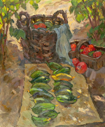 Павловская Елена Юрьевна. Натюрморт с огурцами. Холст, масло. 90х75. 2012. Калужский музей изобразительных искусств.