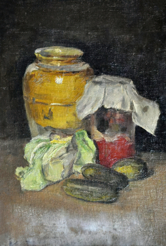 Пынеев Константин Петрович. Натюрморт с огурцами. Холст, масло. 32,2х22,5. Конец 19 или начало 20 века. Александровский художественно-краеведческий музей.