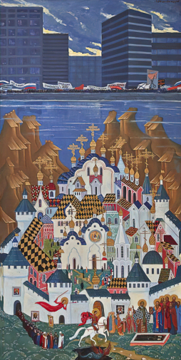 Глазунов Илья Сергеевич. Легенда о граде Китеже. Холст, масло. 200,5х99,6. 1990. Московская государственная картинная галерея народного художника СССР Ильи Глазунова.