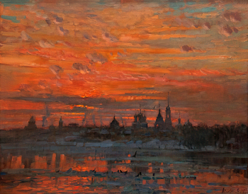Абакумов Михаил Георгиевич. Рассвет над Коломной. Холст, масло. 80х100. 1990. Ярославский художественный музей.