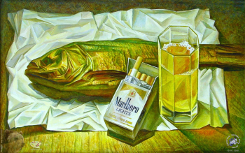 Ваганов Александр Григорьевич. Рыба к пиву. Холст, масло. 50х80. 1998. Авторское собрание.