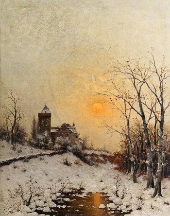 Клевер (Московский) Константин Юльевич. Закат зимой. Доска, масло. 50х39. 1880. Елагиноостровский дворец-музей русского декоративно-прикладного искусства и интерьера.