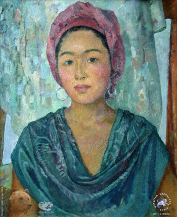 Эвелина Ли. Автопортрет в чалме. Холст, масло. 45х30. 1995. Авторское собрание.