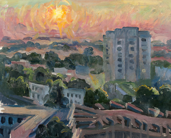 Василенко Наталья Васильевна. Рассвет в Дели. Картон, масло. 23,5х29,5. 1985. Севастопольский художественный музей имени Михаила Павловича Крошицкого.