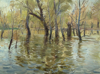 Плещинский Илларион Николаевич. Половодье. Картон, масло. 18,7х25,1. 20 век. Государственный музей изобразительных искусств Республики Татарстан.