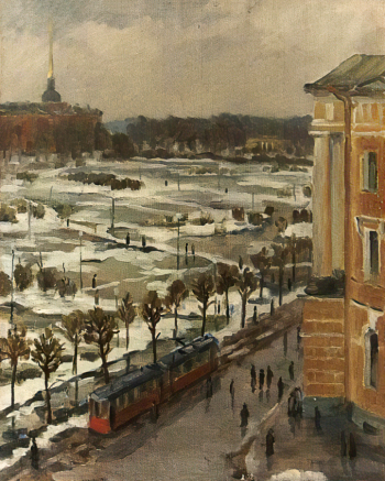 Прошкин Виктор Николаевич. Снег на Марсовом поле. Холст, масло. 60х48,8. 1947. Государственный литературно-мемориальный музей Анны Ахматовой в Фонтанном Доме.