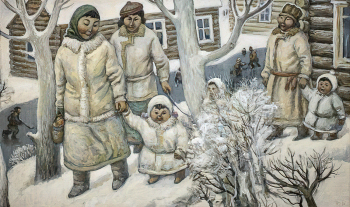 Бралгин Юрий Егорович. Из детского сада. Холст, темпера. 90х150. 1980. Государственный художественный музей Алтайского края.