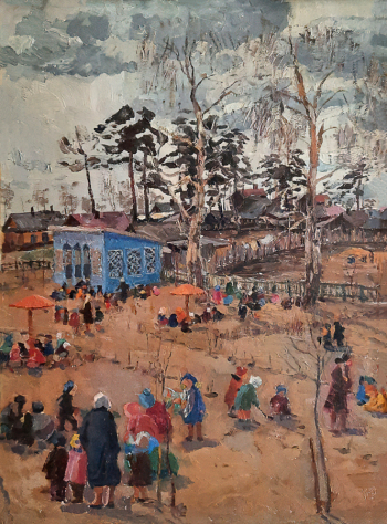Рахманкулова Гайша Абдрахмановна. Детский сад. Картон, масло. 67х47. 1957. Государственный музей изобразительных искусств Республики Татарстан.