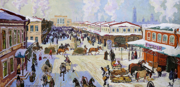 Аникин Владимир Константинович. Ирбитская ярмарка. Холст, масло. 70х139. 1979-1981. Ирбитский государственный музей изобразительных искусств имени В.А.Карпова.
