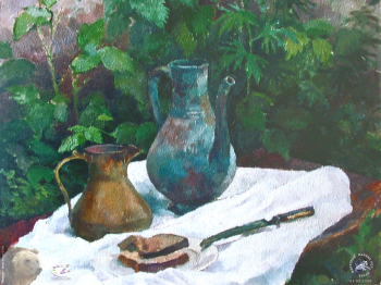 Эвелина Ли. Завтрак на траве. Картон, масло. 40х50. 1993. Авторское собрание.