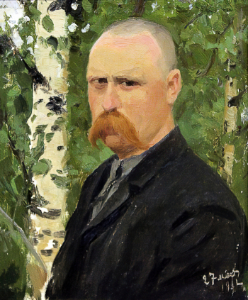 Владимиров Иван Алексеевич. Автопортрет. Холст на картоне, масло. 30,2х26. 1912. Екатеринбургский музей изобразительных искусств.