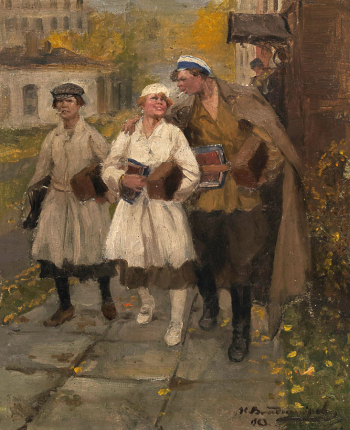 Владимиров Иван Алексеевич. Рабфак. Холст на картоне, масло. 34,5х28. 1923. Государственная Третьяковская галерея.