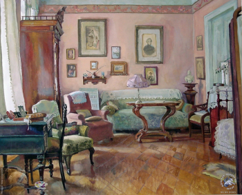 Эвелина Ли. Интерьер музея Ермоловой. Бумага, гуашь. 45х60. 1996. Авторское собрание.