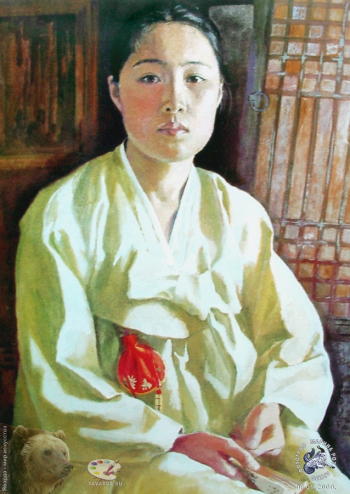 Эвелина Ли. Корейский автопортрет. Бумага, гуашь. 60х45. 1997. Авторское собрание.