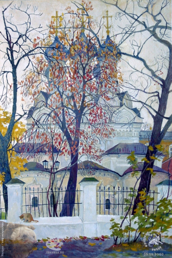 Эвелина Ли. Никольская церковь в Пыжах. Бумага, гуашь. 60х45. 1995. Авторское собрание.