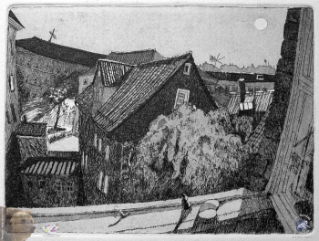 Эвелина Ли. Ночь. Штутгарт. Бумага, офорт. 10х12. 1996. Авторское собрание.
