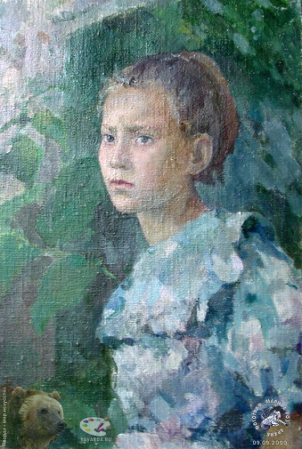 Эвелина Ли. Портрет девочки. Холст на картоне, масло. 45х38. 1993. Авторское собрание.