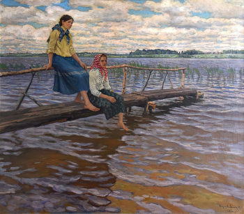 Богданов-Бельский Николай Петрович. У перевоза. Холст, масло. 139,5х160,5. 1915. Тверская областная картинная галерея.