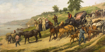 Ковалевский Павел Осипович. Спуск к перевозу. Холст, масло. 67х136. 1890. Нижегородский государственный художественный музей.