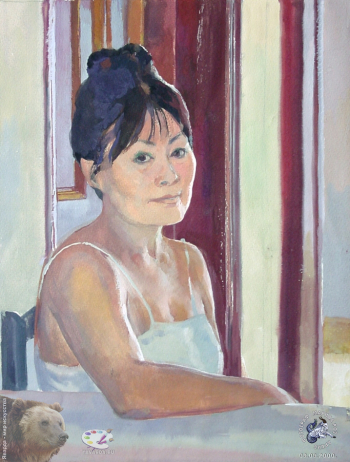 Эвелина Ли. Портрет мамы. Бумага, гуашь. 32х25. 1994. Авторское собрание.