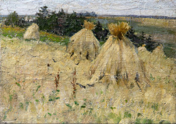 Гаврилов Владимир Николаевич. Снопы. Холст, масло. 26х38. 1943. Музей изобразительных искусств Кузбасса.