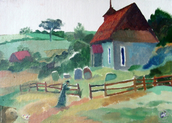 Эвелина Ли. Старое кладбище. Картон, масло. 20х30. 2000. Авторское собрание.