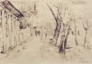Колесов Михаил Сергеевич. Улица в Буе. Бумага, фломастер. 29,9х42. 1965. Костромской государственный историко-архитектурный и художественный музей-заповедник.