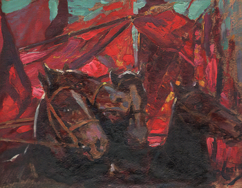 Симов Виктор Андреевич. Квадрига. Этюд. Бумага, масло. 23х29,5. 1920-е - 1930-е. Музей московского художественного академического театра.
