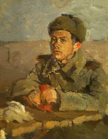 Арлашин Василий Акимович. Солдат с кисетом. Холст, масло. 20х15,5. 1943-1945. Центральный музей Великой Отечественной войны 1941-1945 гг.