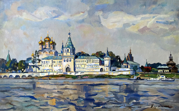 Храпак Георгий Васильевич. Вид с реки Костромы. Картон, темпера. 47,9х79,2. 1960-1970. Новокузнецкий художественный музей.