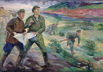 Маризе Мария Алексеевна. Комиссар полка на фронте. Бумага, гуашь. 37х53. 1933. Центральный музей Вооруженных Сил Российской Федерации.