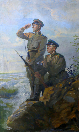 Маризе Мария Алексеевна. Пограничный дозор. Холст, масло. 200х120. 20 век. Центральный пограничный музей Федеральной службы безопасности Российской Федерации.