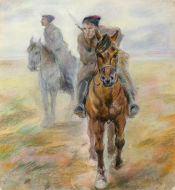 Маризе Мария Алексеевна. Чапаевцы в разведке. Бумага, пастель. 41х38. 1934. Центральный музей Вооруженных Сил Российской Федерации.
