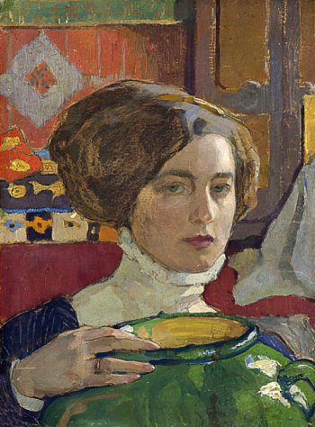 Киселёва Елена Андреевна. Автопортрет с зелёной вазой. Холст, масло. 49х35. 1910. Воронежский областной художественный музей имени И.Н.Крамского.