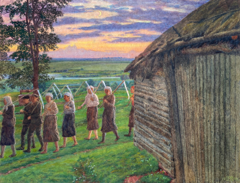 Климентов Михаил Иванович. С покоса. Бумага, акварель. 22х27,2. 1945. Собрание семьи художника.